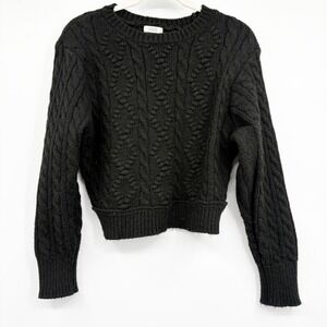 Lowrys Farm Women Black Cable Popcorn Knit Cropped Textured Fisherman Sweater OS